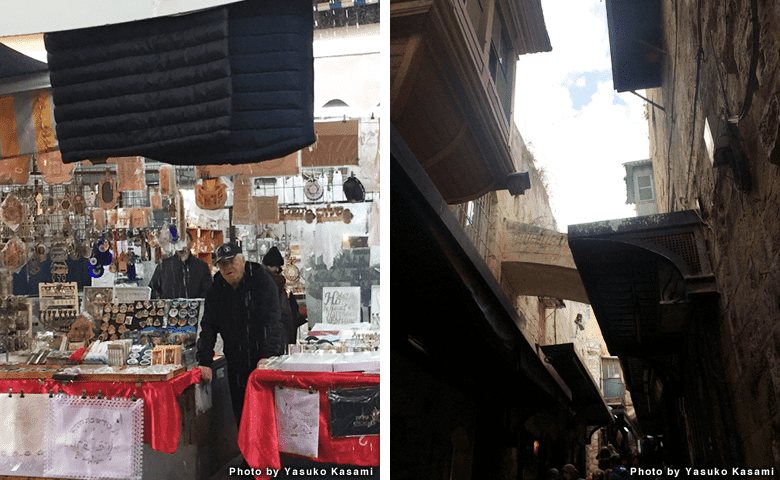 写真左「カルメル市場（テルアビブ）」、右「エルサレム」